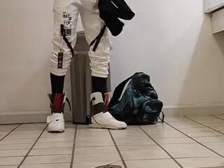 Hot guy jacking off in public bathroom