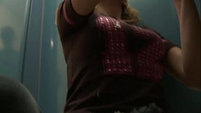 18-Year Old Nicole Ray Wacks Off Thick Cock And Gets Plowed In Restroom