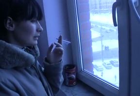 Cute short haired Russian teen Vika takes bath with her lover