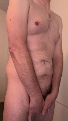 Hairy cock dadbod slowly gyrates and plays with bush while standing