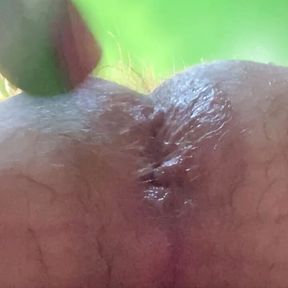 Hairy asshole close-up insertion