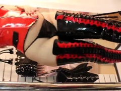 Pleaser-Delight PVC Outfit PVC Thigh High Platform Boots.