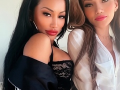 Brunette lesbian pornstars Vika and Natasha