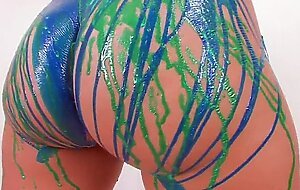 Jayden Jaymes teases with blue latex body paint