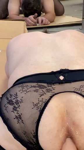 Sexy crotchless panties and Huge Dildoes