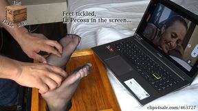 Feet tickled La Pecosa in the screen