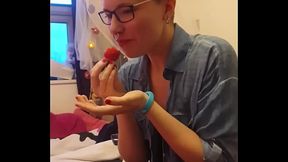 Sexy strawberry eating _) I'_d just got to Willow'_s after a shoot (hence the make-up, nails, and no collar!) and we were chill...