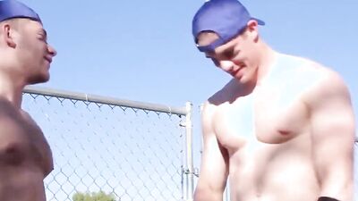 Two muscular and sporty guys make out and fuck hard