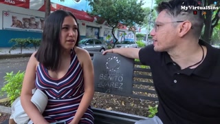 Very beautiful girl waits for her boyfriend in the park. Fuck for money in Fake Interview