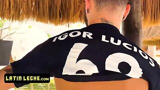 Latin hunk gets dominated outdoors: anal riding and doggystyle with tattooed stud