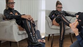 Foot Domination Ep 8 - Lytta makes slave Kiss her Dirty Vinyl Boots - FOOT WORSHIP - HIGH HEELS - FOOT DOMINATION - FEMDOM - SOLES - FOOT SLAVE - CUCKOLD - STINKY FEET - BOOTS - SOCKS - IGNORE - DIRTY FEET - COLLAR -