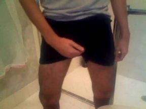 Arab in bathroom and shows his long cock