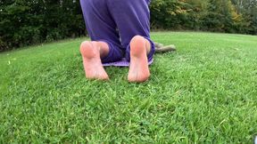 foot worship bare and in socks in public outdoor