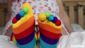 ShortLivedTyranny Toe Wiggling in Rainbow Toe Socks