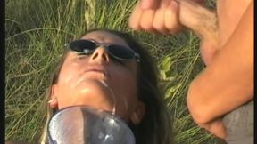Blonde Babe Drinks Dripping Piss Bowl in Wild Outdoor Gangbang