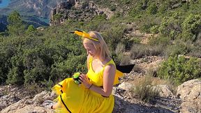 Beautiful Girl in Cute Dress Gets Fucked By TGirl and Swallows in Public