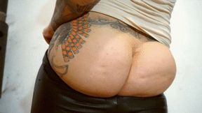 YOUR FAT ASS HUSSY BITCH:I TRY ON YOUR SKINNY WIFE'S LEATHER PANTS