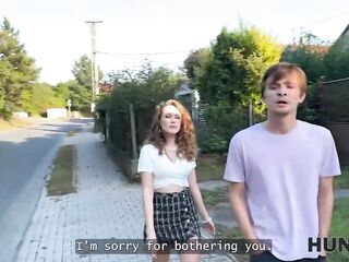 HUNT4K. Sexy cutie is showing her titties on the street. Sexy sex with Una Fairy