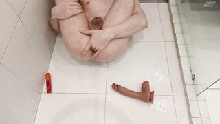 pummel my bootie. Dude pummels himself with dilbo in the shower