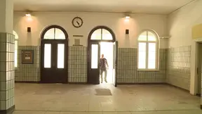 Hot brunette loves double penetration and ass to mouth in bathroom