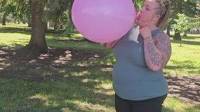 Giant Pink Balloon Fun Under the Trees