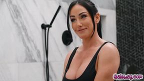 Katrina White gets the supplies ready and gives Jennifer Colt her first milk enema