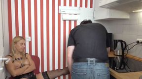 House slave's cleaning job in the kitchen