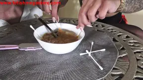 Babe feeds hungry cock