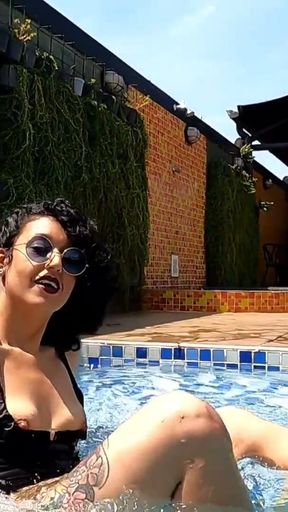 woman fucks man in the ass with strap-on in the pool ass sucking PEGGING   Clip 1