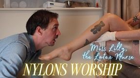 The Foot Boy Worships Miss Lilly, The Latex Nurse In Silky Nylons
