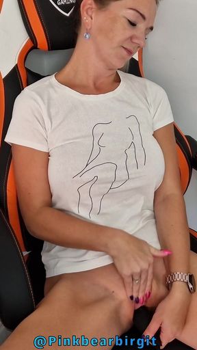 Cute Pink Bear Birgit's Panties and Shaved Pussy Fingering