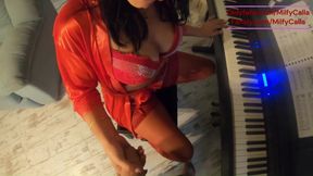 Piano Lesson Seduction Red Lingerie, Deep Pleasure &amp; Messy Mouth Finish