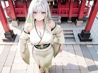 Silver-haired Shrine Maiden Secrets! Languidly Reclining in a Red Corridor, Her Stripped Shoulders and Lush Haunches Bare