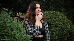 Sweet and Busty Russian Babe Smoking Cigarette in Nature