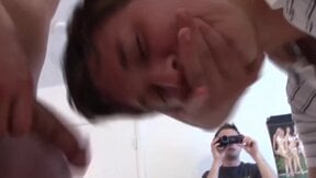 Adorable twink gets his hole devirginized by horny frat men