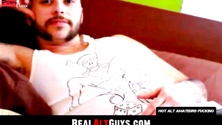 RealAltGuys.com - Bearded male tranny takes a giant cock in his pussy POV and shoots
