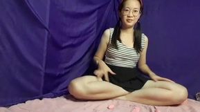 Cute Asian girl blowjob her dildo and play with it