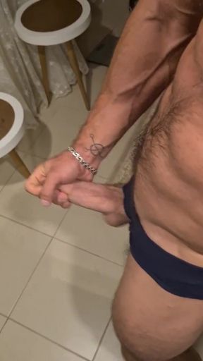 Muscular father stroke his great-sized dick