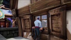 Elf thieve stuck on a window: Warcraft parody