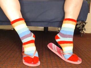 Fuzzy Socks in Pink Flip Flops