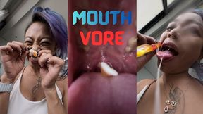 Giantess Gummy Worm Tease: Close-Up Mouth Play, Drool & Final Swallow