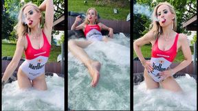 Marlboro girl Chain smokes 1 & 2 marlboro at once in the Whirlpool