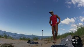 Me wearing My Leotard on the beach in the sun.