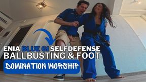 Enia blue gi selfdefense ballbusting and foot worship domination