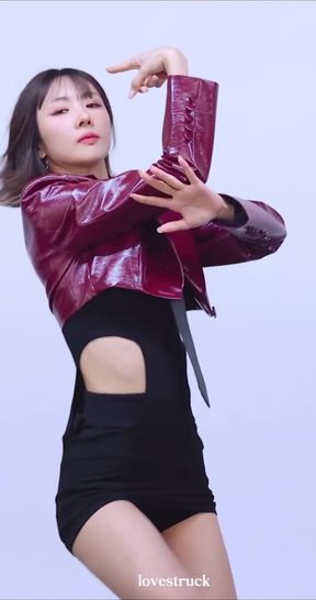 Thick-legged Asian babe dances sexily in a standing pose