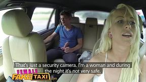 Blonde taxi driver deepthroat young cock in car