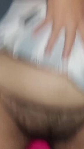 Chubby Brunette Girl in Miniskirt Rides Pink Dildo - Hairy Pussy