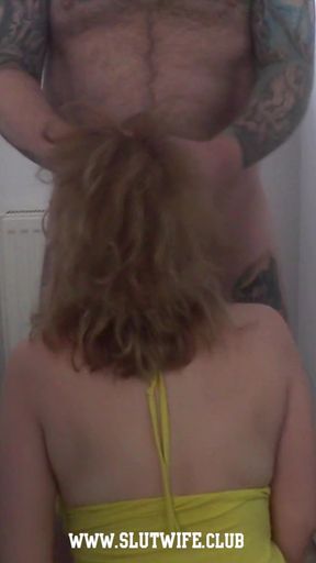 Treating Karla's throat like a tight wet pussy while she kneels in that dress taking every inch