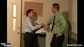 Naughty gay gets butt nailed and cummed at work