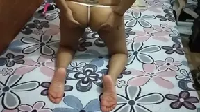Mexican MILF works her magic wand on her tight, thong-clad ass in a solo